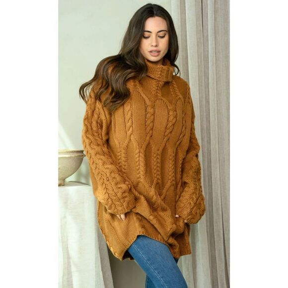 NEW Cloud Ten Sweater oversized Knit Camel Brown M L - Picture 3 of 10
